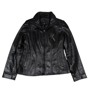 Avanti‎ Women's Soft Leather Collared Long Sleeves Full Zip Jacket Black Size M